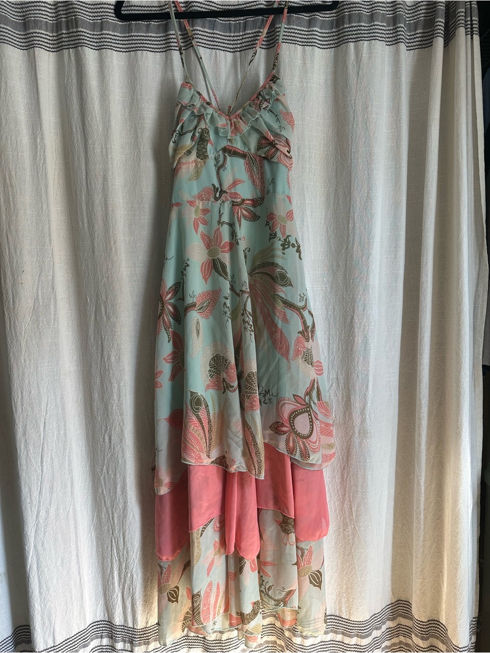 H&M Mint and Coral Floral tiered Maxi Dress